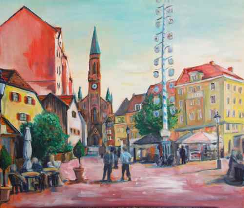 Munich Wienerplatz original oil painting