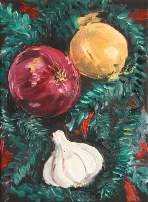 Christmas painting onions and garlic
