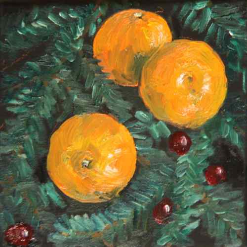 Christmas painting clementines and cranberries