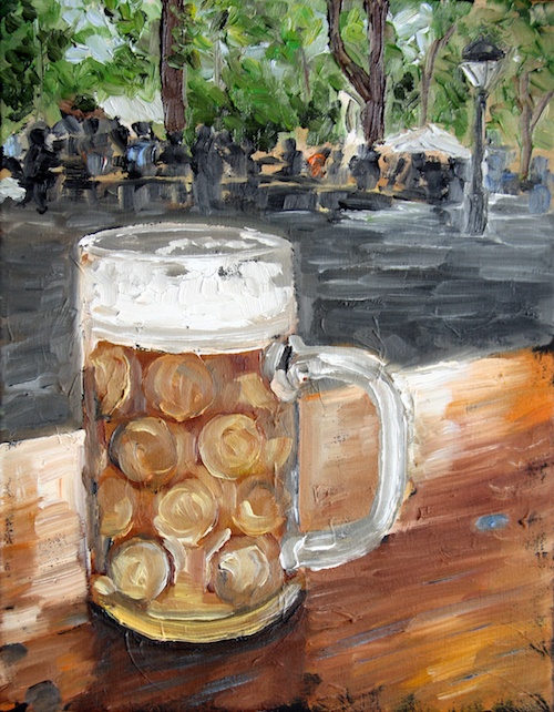 Maß of beer in the biergarten original oil painting