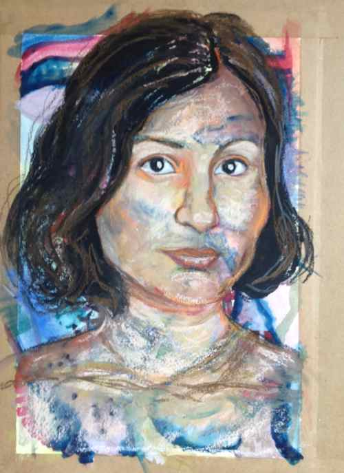 Mixed Media portrait of Anita - in progress