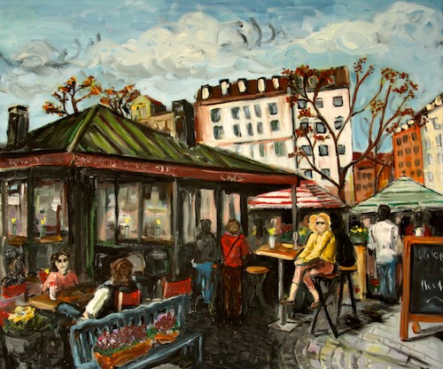 Original Oil Painting: Nymphenburg Sekt Cafe, Viktualienmarkt, Munich, Germany