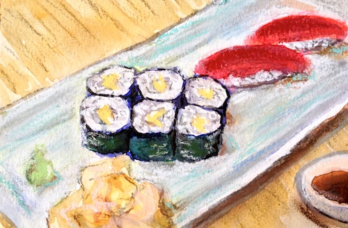 Sushi Plate mixed-media painting