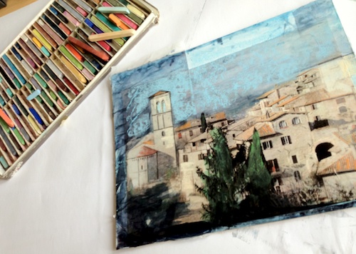 mixed media assisi in progress