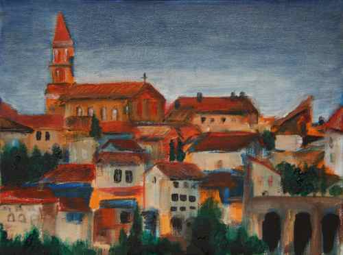small oil painting of Albi, France
