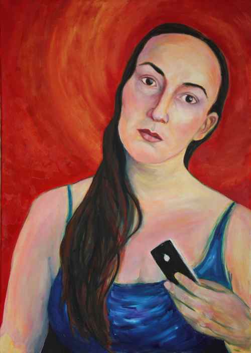 original oil painting: self portrait with iphone 4