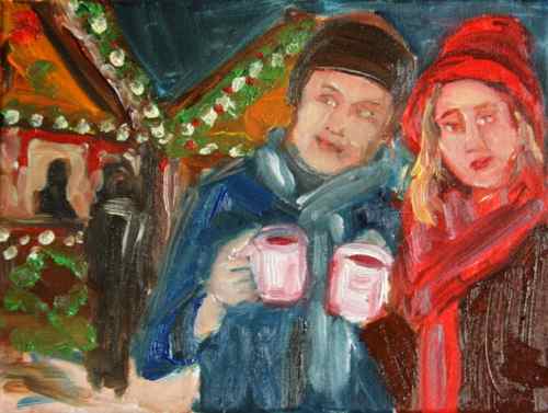 Gluehwein at the Christmas market painting